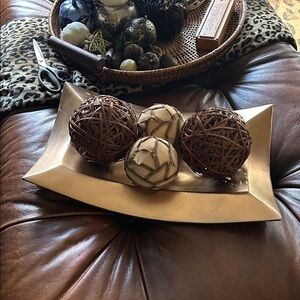 Decorative Woven Balls in Gold Tray